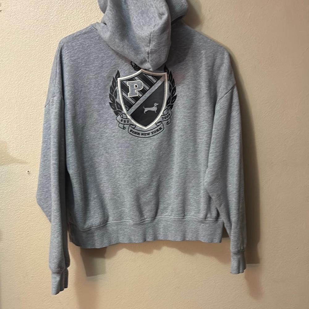 Vintage PINK Victoria's Secret Gray Hoodie PINK NEW YORK Est 2004 Size Medium